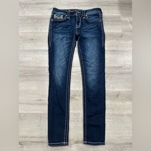 H105 Rock Revival Womens Claret Mid Rise Skinny Jeans Blue Size 28